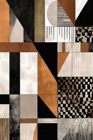 Abstract geometric background with black, white, brown and brown squares., generative aiの素材