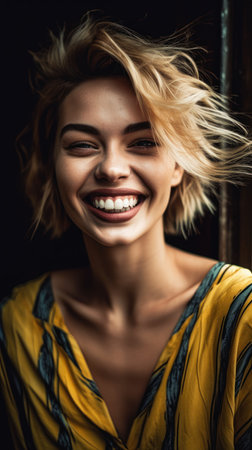 Portrait of a beautiful young woman with blond hair. Beauty, fashion, generative aiの素材