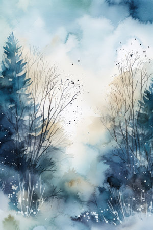 Watercolor winter forest. Hand painted illustration. Watercolor painting., generative aiの素材