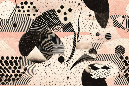 Abstract geometric background with hand drawn elements, spots, lines, dots, spots, lines., generative aiの素材