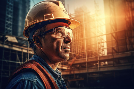 Engineer or Architect working on construction site with building under construction., generative aiの素材