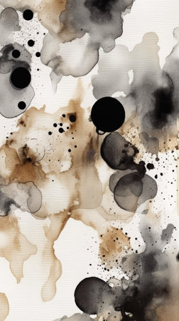 Abstract watercolor painted background with black and brown splashes and stains, generative aiの素材