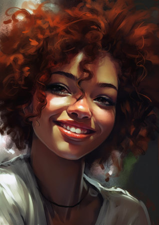 Portrait of a beautiful young woman with red curly hair and bright makeup., generative aiの素材