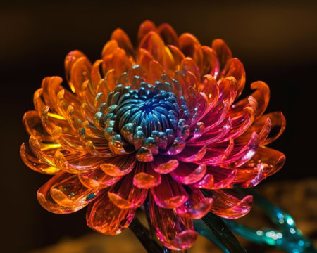 Colorful chrysanthemum flower in a glass vase, generative aiの素材