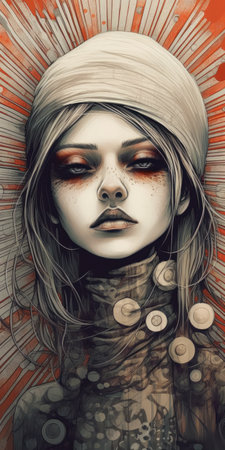 Portrait of a beautiful girl with fantasy make-up. Halloween., generative aiの素材