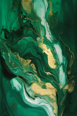 abstract background with green and gold paint. liquid marble pattern., generative aiの素材