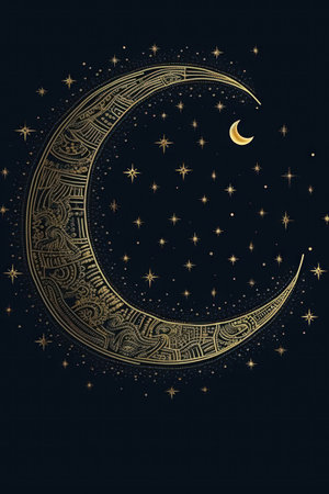 Ramadan Kareem greeting card with crescent moon and stars., generative aiの素材