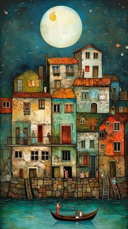 Venice, Italy. Painting on canvas. One of the most beautiful city in Europe., generative aiの素材