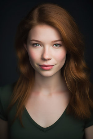 Portrait of a beautiful young redhead woman. Studio shot., generative aiの素材