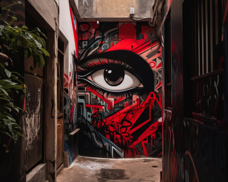 Graffiti on the walls of an old building in Barcelona, Spain, generative aiの素材