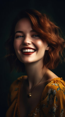 Portrait of a beautiful young woman with red hair and makeup., generative aiの素材