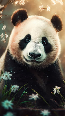 Portrait of a giant panda bear in the bamboo forest., generative aiの素材