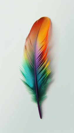 Colorful bird feather isolated on white background. Close up view., generative aiの素材