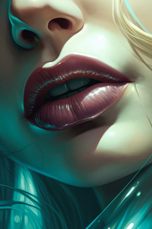 Beautiful female mouth with red lipstick close-up.  rendering, generative aiの素材