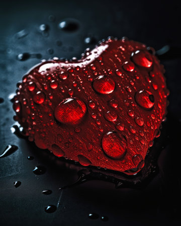 red heart deep drops shaped closeup object droplets background human stray song tearing watermark drenched body, generative aiの素材