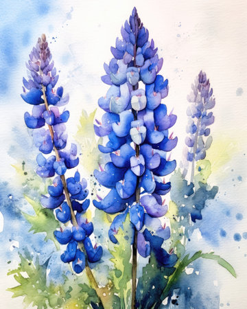bluebonnet wet blue flowers vase pouring techniques purple scene simple design blossoming rhythm wildflowers large vertical spaces colors, generative aiの素材