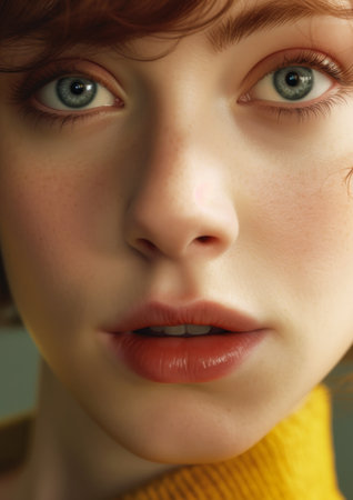 model portrait tracing bea closeup woman yellow sweater engine big eyes lips talented gorgeous april stunning perfect nose, generative aiの素材
