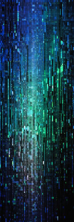modern sleek matrix background pixels glitches greens closeup blue green mosaic pattern nocturnal galactic waterfalls time warps curtain forest night vertical sparkling, generative aiの素材