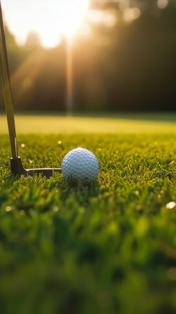 golf ball hitting closeup ground near club lenses helicopters tremendous birds sports broadcast grass lawn masters minute tabletop, generative aiの素材