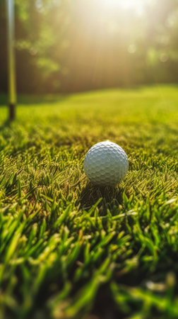 golf ball hitting closeup grass near hole video forged professional portrait cart lawn centered renderer long clubs, generative aiの素材