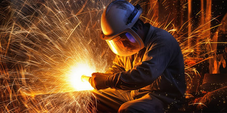industrial welding sparks workshop large amount economist csp battlefield, generative aiの素材