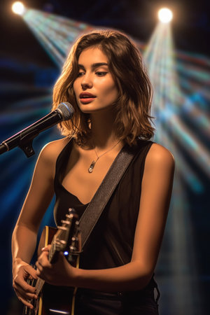 This woman looks like she's ready to rock out! She's got all the right accessories, including a tiara and pendants. Her short, straight hair is perfect for a side profile like this. And the spotlight really brings out her angelic side.の素材