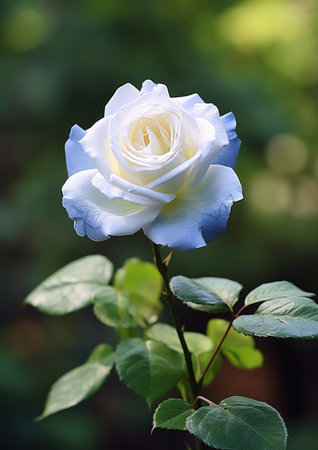 white rose blue center stem graceful light skin balance ratio young flames surrounding soft bushes thank gardening petal ability deep color, generative aiの素材