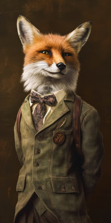 closeup fox dressed suit tie dignified aristocrat promotional modern attire young commoner anthropomorphic, generative aiの素材