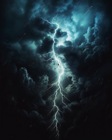 Lightning in the dark stormy sky. illustration., generative aiの素材