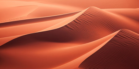 closeup desert few sand dunes young empty background features orientalist curves flowing salmon colored silk ambient light, generative aiの素材