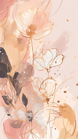 flowers pink background beige cream natural tones abstract burnt wall radiate connection white tattered wings, generative aiの素材