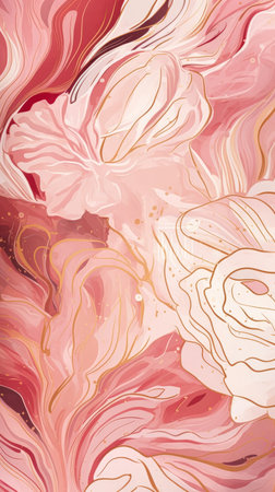 abstract pink gold swirls flowers background design milk liquid marble fluid soft organic abstraction folds influential slimy mollusk, generative aiの素材