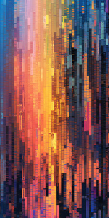 closeup mosaic pattern squares sunset illustration columns cascading glossy magazine young cathedral sun, generative aiの素材