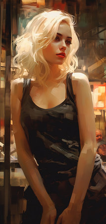 woman blonde hair black dress books extra light natural portrait spiderman polygonal, generative aiの素材