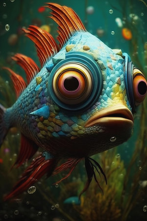 fish big eye nose happy color wet oil paint pattern, generative aiの素材