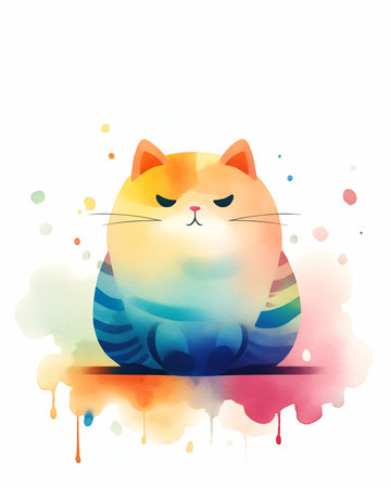 closeup kitty cat kitten background palette illustration shift defiant attitude tail quiet disdain arms folded rainbows matter fat, generative aiの素材
