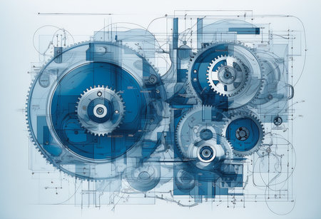 closeup drawing gears enterprise engine design milk executive industry banner desire industrialization, generative aiの素材