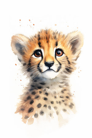 cheetah cub emote intense timid vulnerable expression sales exploitable cute watery doe eyes streaming eve sky, generative aiの素材