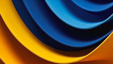 closeup different colored paper plates hurley panoramic amazing blue hour top hats folds black yellow twisted shapes, generative aiの素材