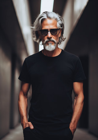 man beard sunglasses standing alley culture kurt age lines streamer name egotistical model weenie, generative aiの素材