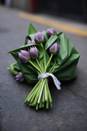 purple flowers ground city under rocket attack gifts green white associated press business products supplies grieving thai attribution simple design street credit, generative aiの素材