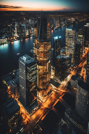 city view night river bridge vertical architecture high angle security professional feed consumer electronics shows large australia mystery, generative aiの素材
