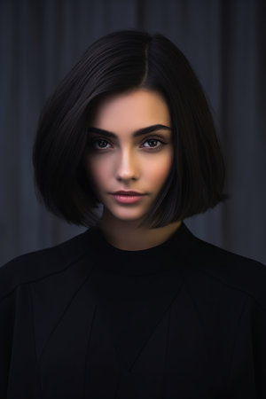 woman black top shirt portrait haircut beer girl necromancer looks face shown battle angel modern features gray haired, generative aiの素材