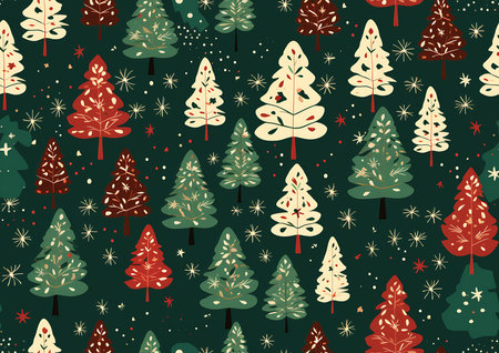 patterns green tree pattern red white trees lost forest brown clothes store full cloth title background pine, generative aiの素材