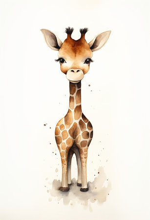 giraffe standing adorably cute caramel stylized girl brown hair see cartoon, generative aiの素材