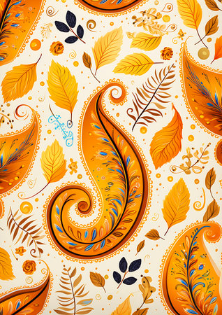 pattern orange blue leaves letter published gold decoration tuba pumpkin twirly inhabited initials princess defense, generative aiの素材