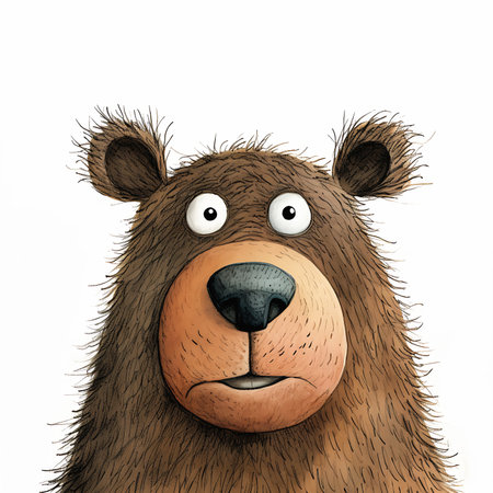 cartoon bear big nose illustration intimidating expression head shoulders alert brown eyes des dents corrected faces, generative aiの素材