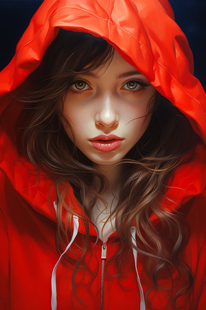 girl red hoodie stunning looks young talented woman female assassin, generative aiの素材