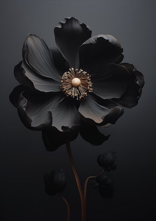 flower closeup black gold center ash colors anemones, generative aiの素材