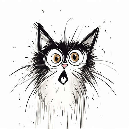 kitty cat kitten big eyes surprised look illustration crackles naughty expression dirty ragged fur texture description new portrait, generative aiの素材